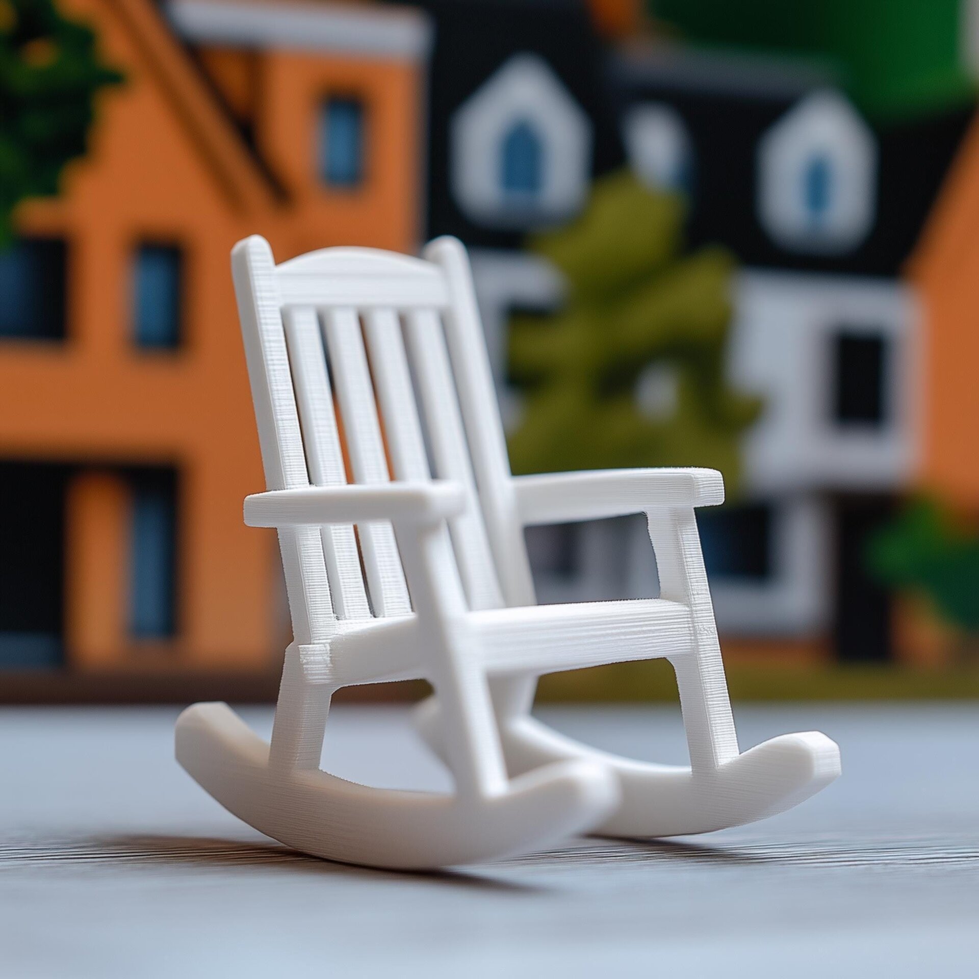 3D-gedruckter 1:12 Lamellen-Schaukelstuhl