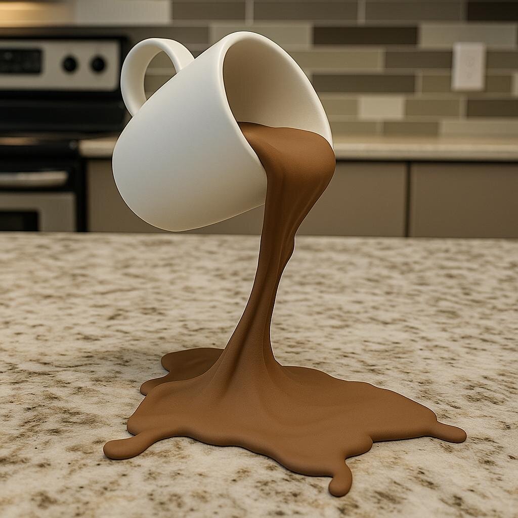 Schwebende, überlaufende Kaffeetasse | 3D-gedruckte Illusion