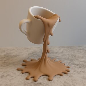 3D-gedruckte schwebende Skulptur mit verschüttetem Kaffee