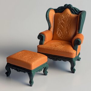 3D-gedruckter 1:12 Barocksessel und -hocker