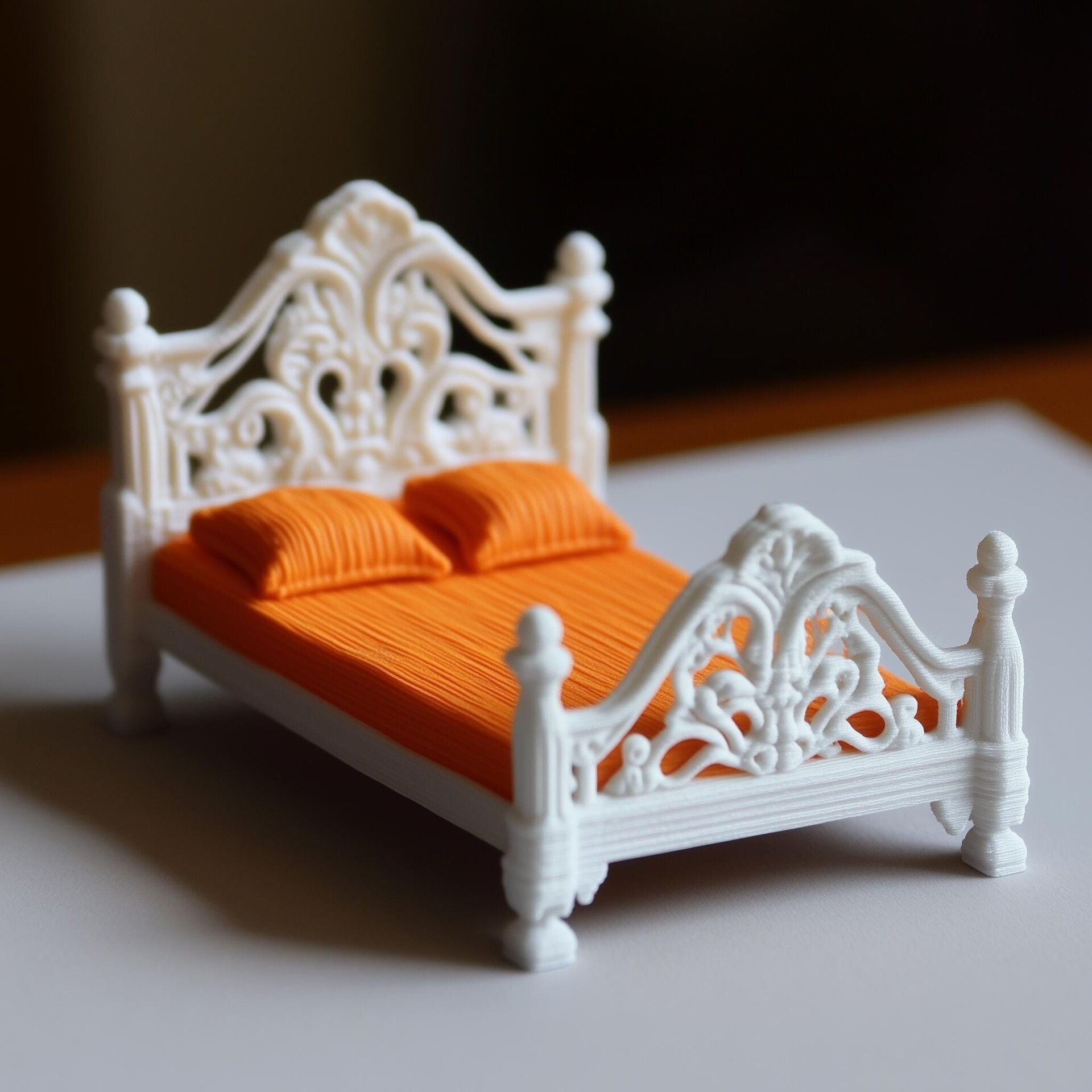 Puppenhaus-Doppelbett | Miniaturbett im Maßstab 1:12 | Miniaturmöbel im französischen Stil