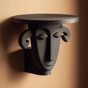 3D-gedrucktes Wandregal mit skulptiertem Gesicht | Flache runde Ablagefläche