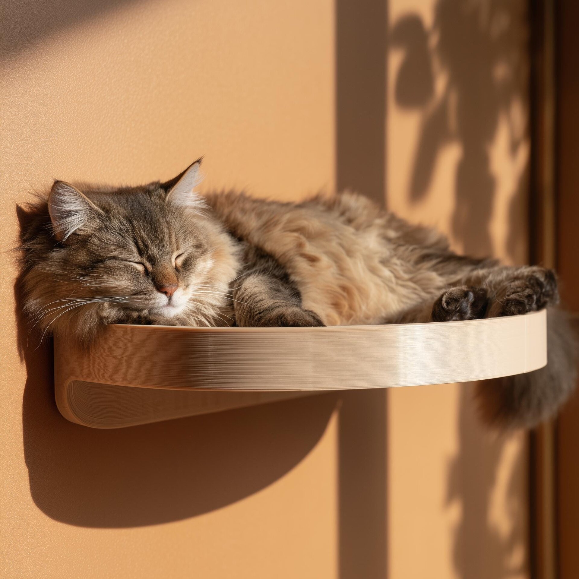 3D-gedrucktes geschwungenes Katzen-Wandbett | Schwebender Haustier-Sitzplatz