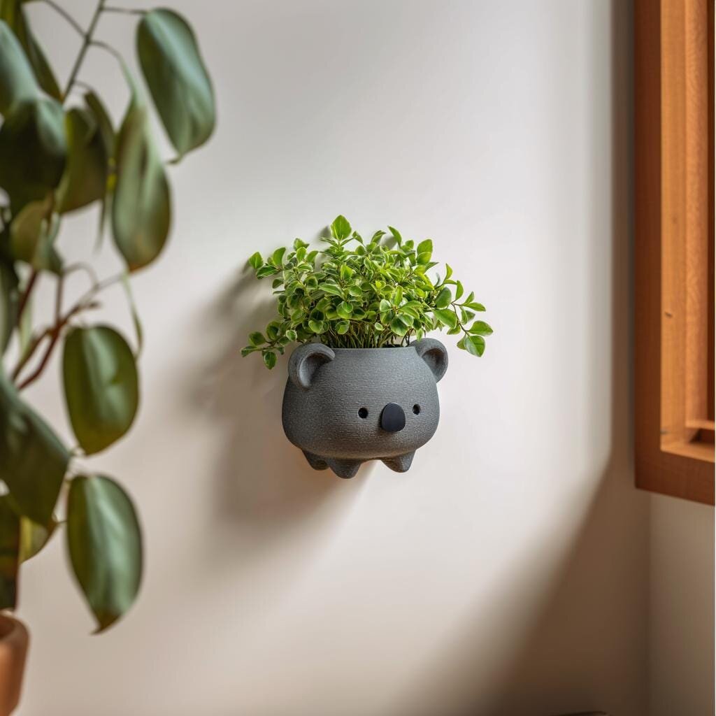 3D-gedrucktes Koala-Wandpflanzgefäß | Niedlicher Tier-Pflanzenhalter