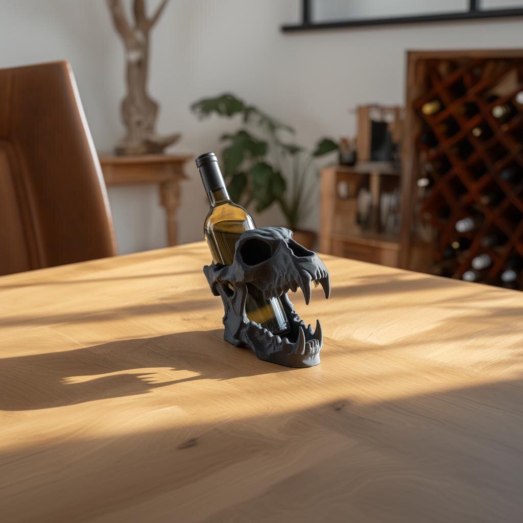 3D-gedruckter Weinflaschenhalter mit skulptiertem Charakter