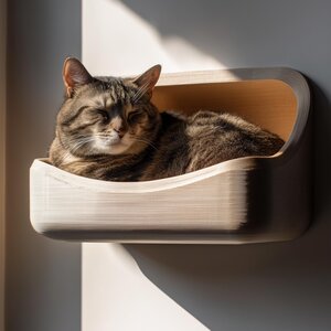 3D-gedrucktes minimalistisches Wand-Katzenbett-Regal | Schwebender Liegeplatz