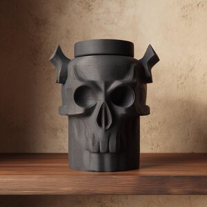 3D-gedruckte Gothic-Totenkopf-Haustier-Gedenkurne | Gehörntes Erinnerungsstück