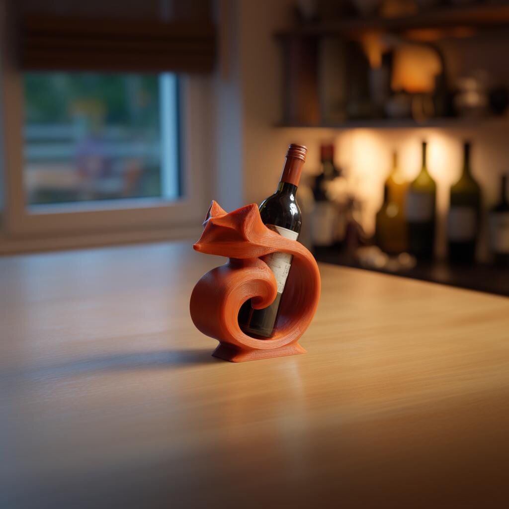 3D-gedruckter Fuchs-Weinflaschenhalter | Display mit Ringelschwanz