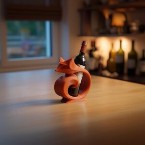 3D-gedruckter Fuchs-Weinflaschenhalter | Display mit Ringelschwanz