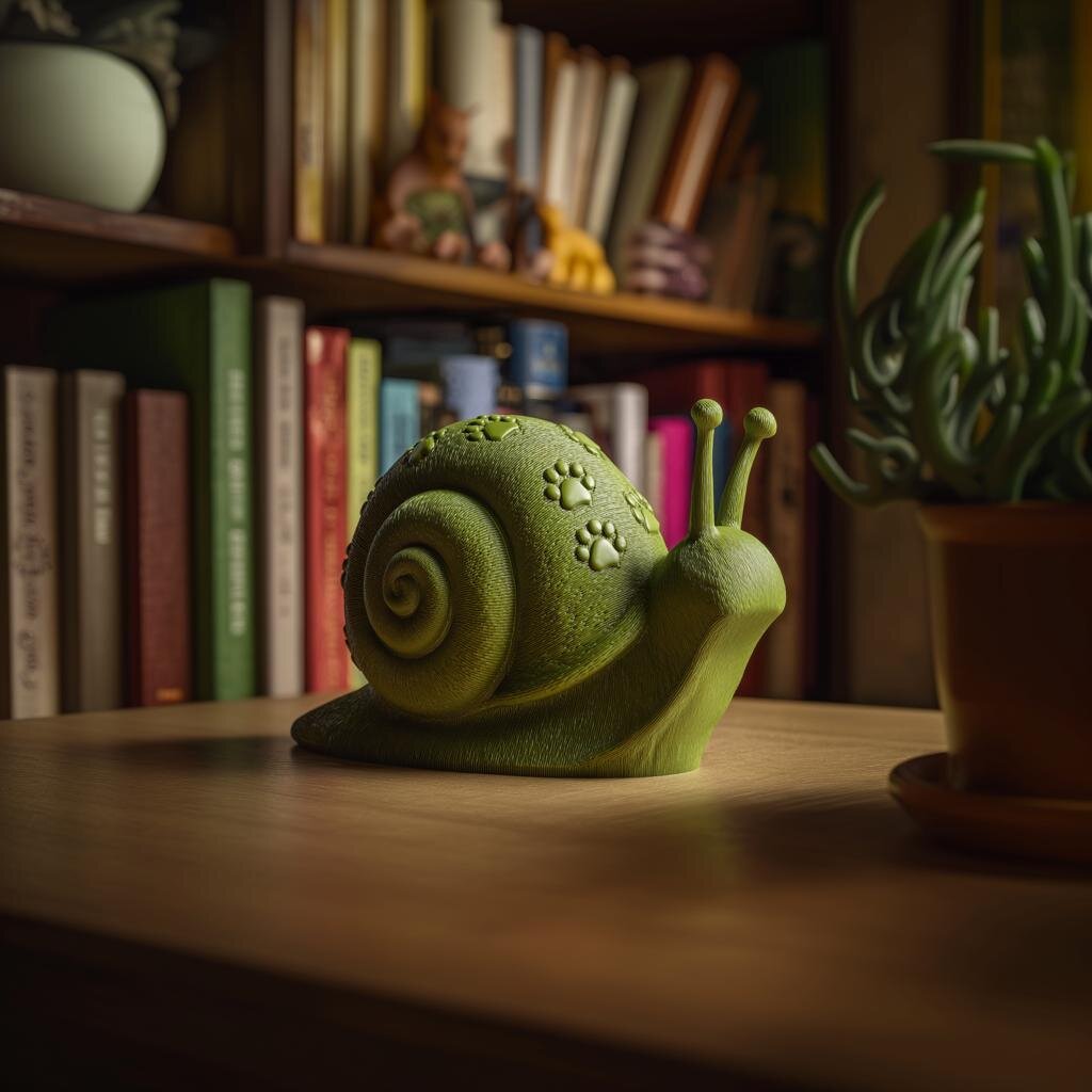 3D-gedruckte Schneckenskulptur mit Pfotenabdruck-Schale