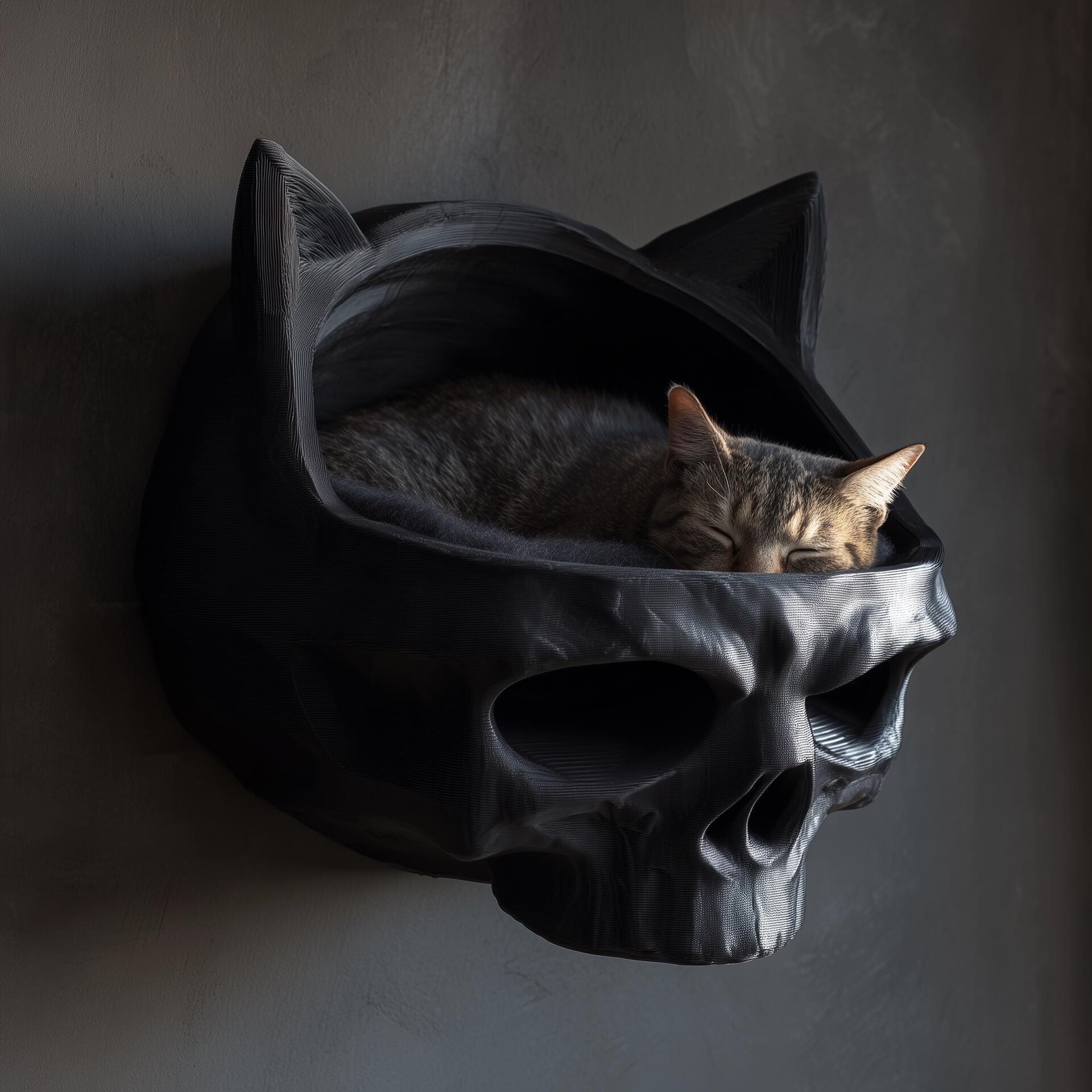 3D-gedrucktes Totenkopf-Wand-Katzenbett