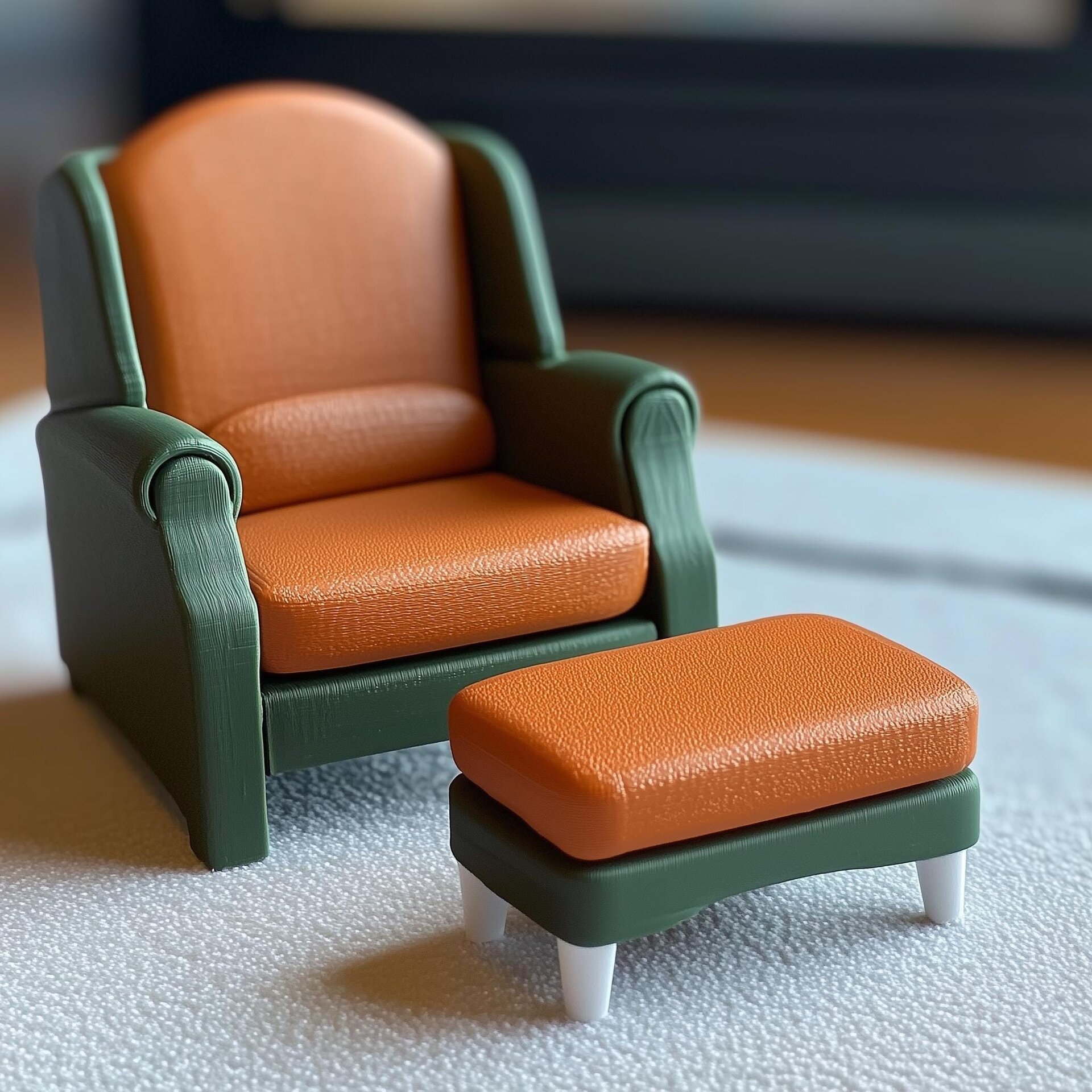 3D-gedruckter 1:12 moderner Sessel und Hocker
