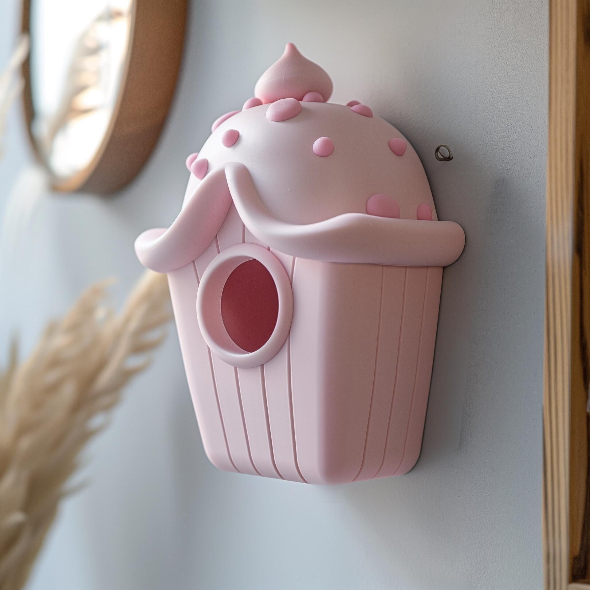 3D-gedrucktes Cupcake-Vogelhaus-Wandbild