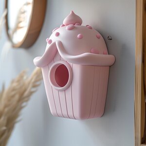 3D-gedrucktes Cupcake-Vogelhaus-Wandbild