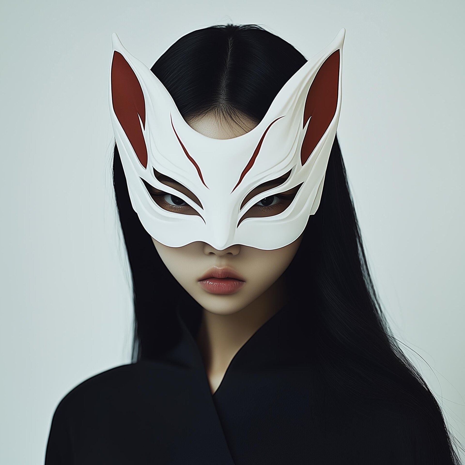 3D-gedruckte Fuchsgeist-Halbmaske | Kitsune-Kostümrequisit