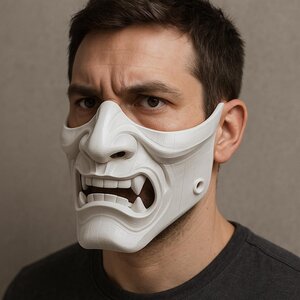 3D-gedruckte weiße Oni-Samurai-Halbmaske