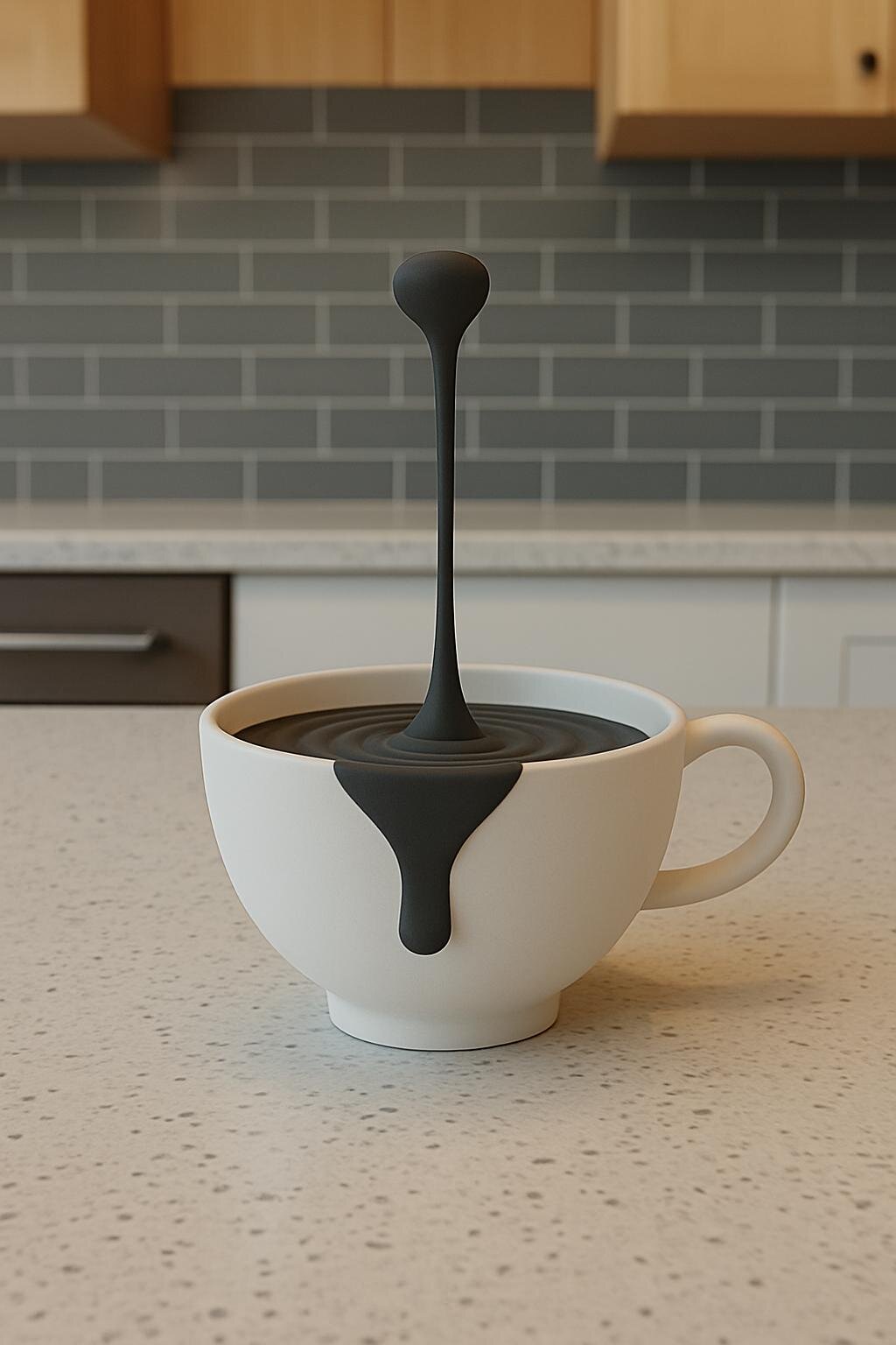 Schwebende Kaffeetropfen-Skulptur | 3D-gedruckte Tropfkunst