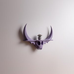3D-gedrucktes Wandregal mit gehörnter Fantasiefigur | Gotisches Ablagebrett