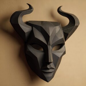 3D-gedruckte Hörnermasken-Wanddeko | Dark-Fantasy-Skulptur
