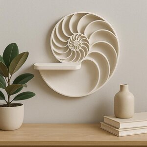 3D-gedrucktes Wandregal mit Nautilus-Spirale